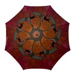Black Wolf On Decorative Steampunk Moon Golf Umbrellas by FantasyWorld7