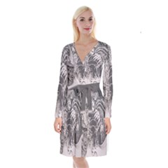 Chinese Dragon Tattoo Long Sleeve Velvet Front Wrap Dress by Sapixe