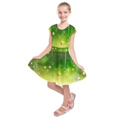 Christmas Green Background Stars Snowflakes Decorative Ornaments Pictures Kids  Short Sleeve Dress