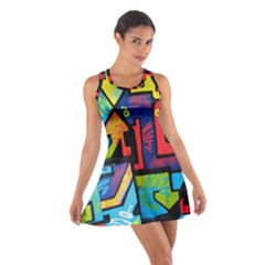 Urban Graffiti Movie Theme Productor Colorful Abstract Arrows Cotton Racerback Dress by genx