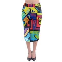 Urban Graffiti Movie Theme Productor Colorful Abstract Arrows Midi Pencil Skirt by genx