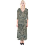 Vintage Background Green Leaves Quarter Sleeve Wrap Maxi Dress