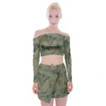 Vintage Background Green Leaves Off Shoulder Top with Mini Skirt Set