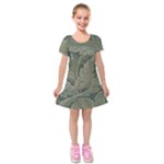 Vintage Background Green Leaves Kids  Short Sleeve Velvet Dress