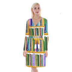 Shelf Books Library Reading Long Sleeve Velvet Front Wrap Dress