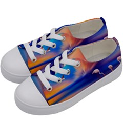 Flamingo Lake Birds In Flight Sunset Orange Sky Red Clouds Reflection In Lake Water Art Kids  Low Top Canvas Sneakers by Sapixe
