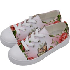 Flora Butterfly Roses Kids  Low Top Canvas Sneakers