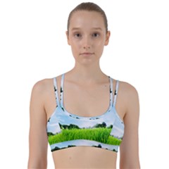 Green Landscape, Green Grass Close Up Blue Sky And White Clouds Line Them Up Sports Bra