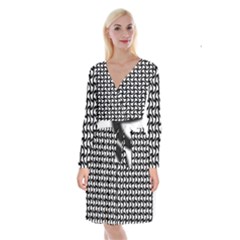 Grid Pattern Background Geometric Long Sleeve Velvet Front Wrap Dress