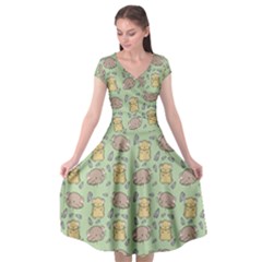 Hamster Pattern Cap Sleeve Wrap Front Dress