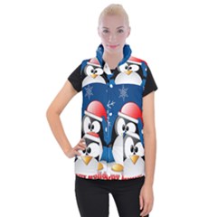Happy Holidays Christmas Card With Penguin Women s Button Up Vest