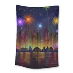 Happy Birthday Independence Day Celebration In New York City Night Fireworks Us Small Tapestry by Sapixe