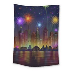 Happy Birthday Independence Day Celebration In New York City Night Fireworks Us Medium Tapestry by Sapixe