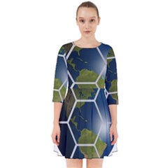 Hexagon Diamond Earth Globe Smock Dress by Sapixe