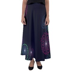 Neon Flowers And Swirls Abstract Flared Maxi Skirt