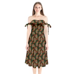 Pattern Abstract Paisley Swirls Shoulder Tie Bardot Midi Dress