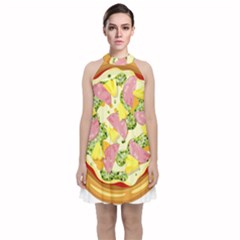 Pizza Clip Art Velvet Halter Neckline Dress  by Sapixe
