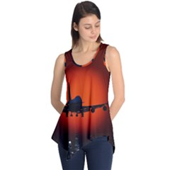 Red Sun Jet Flying Over The City Art Sleeveless Tunic by Sapixe