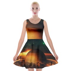 Saturn Rings Fantasy Art Digital Velvet Skater Dresses
