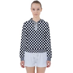 Checker Black And White Women s Tie Up Sweat by jumpercat