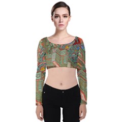 Traditional Korean Painted Paterns Velvet Crop Top by Sapixe