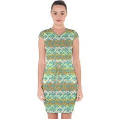 Colorful Tropical Print Pattern Capsleeve Drawstring Dress  by dflcprints
