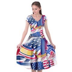 United States Of America Usa  Images Independence Day Cap Sleeve Wrap Front Dress by Sapixe
