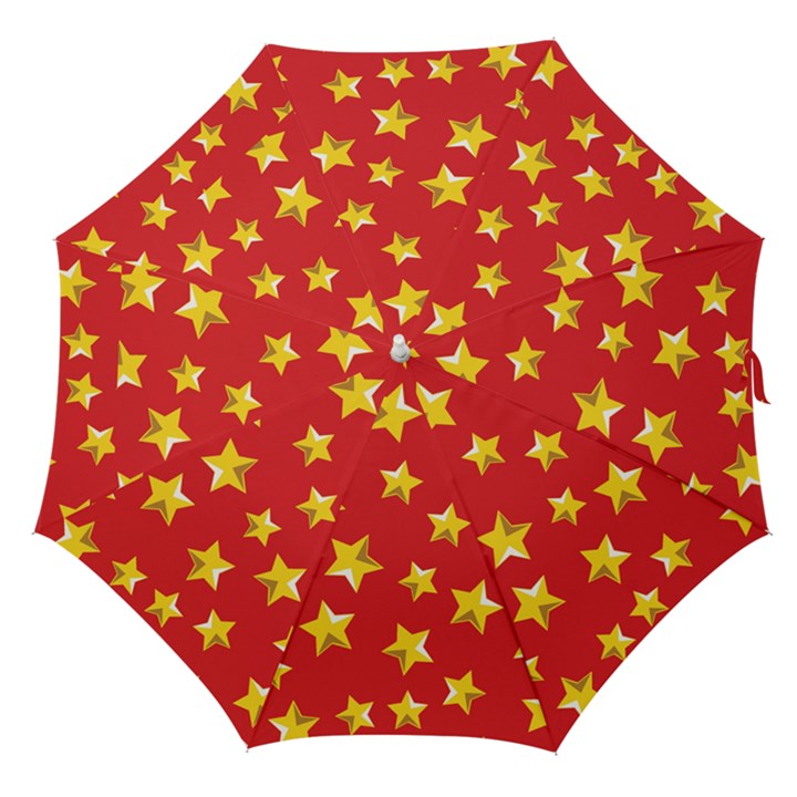 Yellow Stars Red Background Pattern Straight Umbrellas