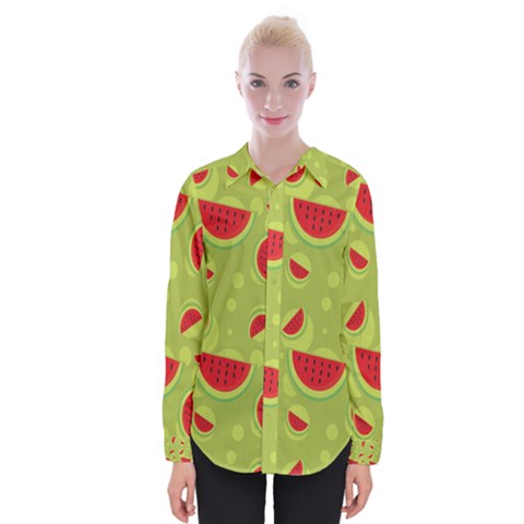 Watermelon Fruit Patterns Womens Long Sleeve Shirt by Sapixe