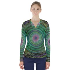 Wire Woven Vector Graphic V-neck Long Sleeve Top