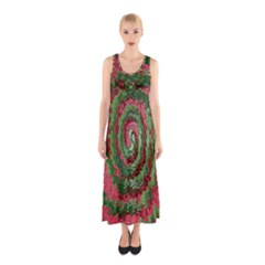 Red Green Swirl Twirl Colorful Sleeveless Maxi Dress by Sapixe
