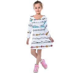 Decoration Element Style Pattern Kids  Long Sleeve Velvet Dress by Sapixe