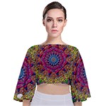 Background Fractals Surreal Design Tie Back Butterfly Sleeve Chiffon Top