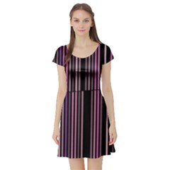 Shades Of Pink And Black Striped Pattern Short Sleeve Skater Dress by yoursparklingshop