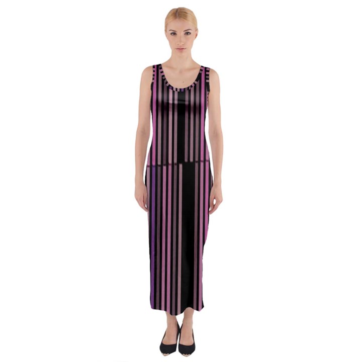 Shades of Pink and Black Striped Pattern Fitted Maxi Dress