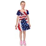 Red Blue Patriotic US Flag Kids  Short Sleeve Velvet Dress