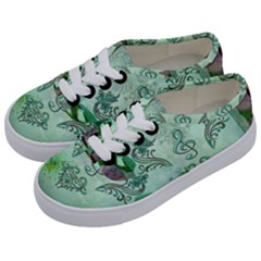 Music, Decorative Clef With Floral Elements Kids  Classic Low Top Sneakers by FantasyWorld7