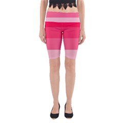 Pink Scarlet Gradient Stripes Pattern Yoga Cropped Leggings by yoursparklingshop