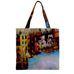 Architecture Art Blue Zipper Grocery Tote Bag by Modern2018