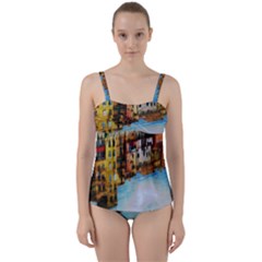 Architecture Art Blue Twist Front Tankini Set by Modern2018