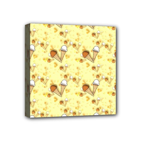 Funny Sunny Ice Cream Cone Cornet Yellow Pattern  Mini Canvas 4  X 4  by yoursparklingshop