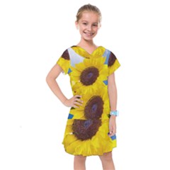 Sunflower Floral Yellow Blue Sky Flowers Photography Kids  Drop Waist Dress by yoursparklingshop