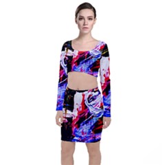 Blue Flamingoes Long Sleeve Crop Top & Bodycon Skirt Set by bestdesignintheworld