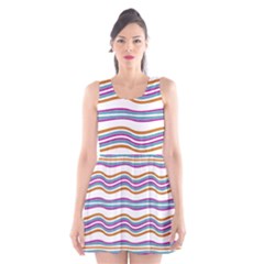 Colorful Wavy Stripes Pattern 7200 Scoop Neck Skater Dress by dflcprints