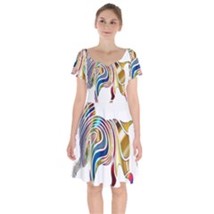 Horse Equine Psychedelic Abstract Short Sleeve Bardot Dress by Simbadda