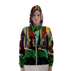 Old Tree And House With An Arch 5 Hooded Wind Breaker (women) by bestdesignintheworld