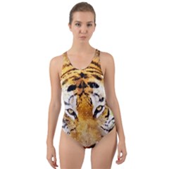 Tiger Watercolor Colorful Animal Cut-out Back One Piece Swimsuit by Simbadda
