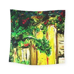 Old Tree And House With An Arch 2 Square Tapestry (small) by bestdesignintheworld