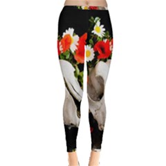 Animal Skull With A Wreath Of Wild Flower Inside Out Leggings by igorsin