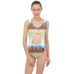 Colorful Tree Landscape In Orange And Blue Center Cut Out Swimsuit by digitaldivadesigns